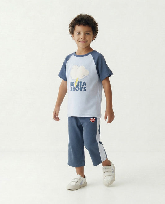 Blue BB Heart Side Line Waffle Crop Pants
