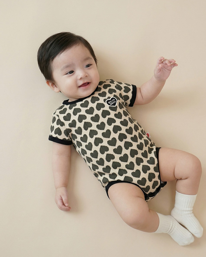 BABY Charcoal BB Heart Pattern Short Bodysuit