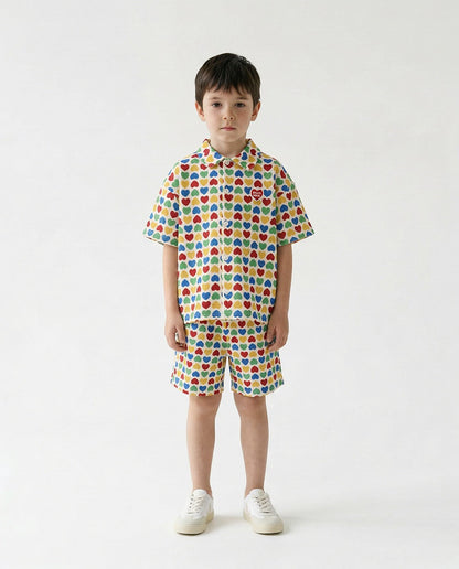 [SET] Cream Rainbow Heart Polysucker Shirt & Shorts