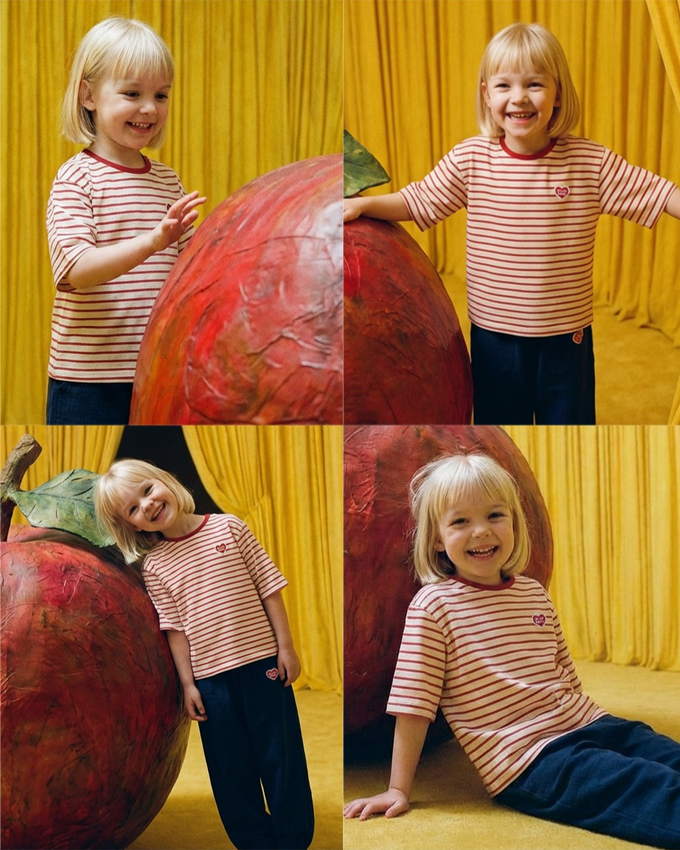 Red BB Heart Fine Stripe Mid Sleeve