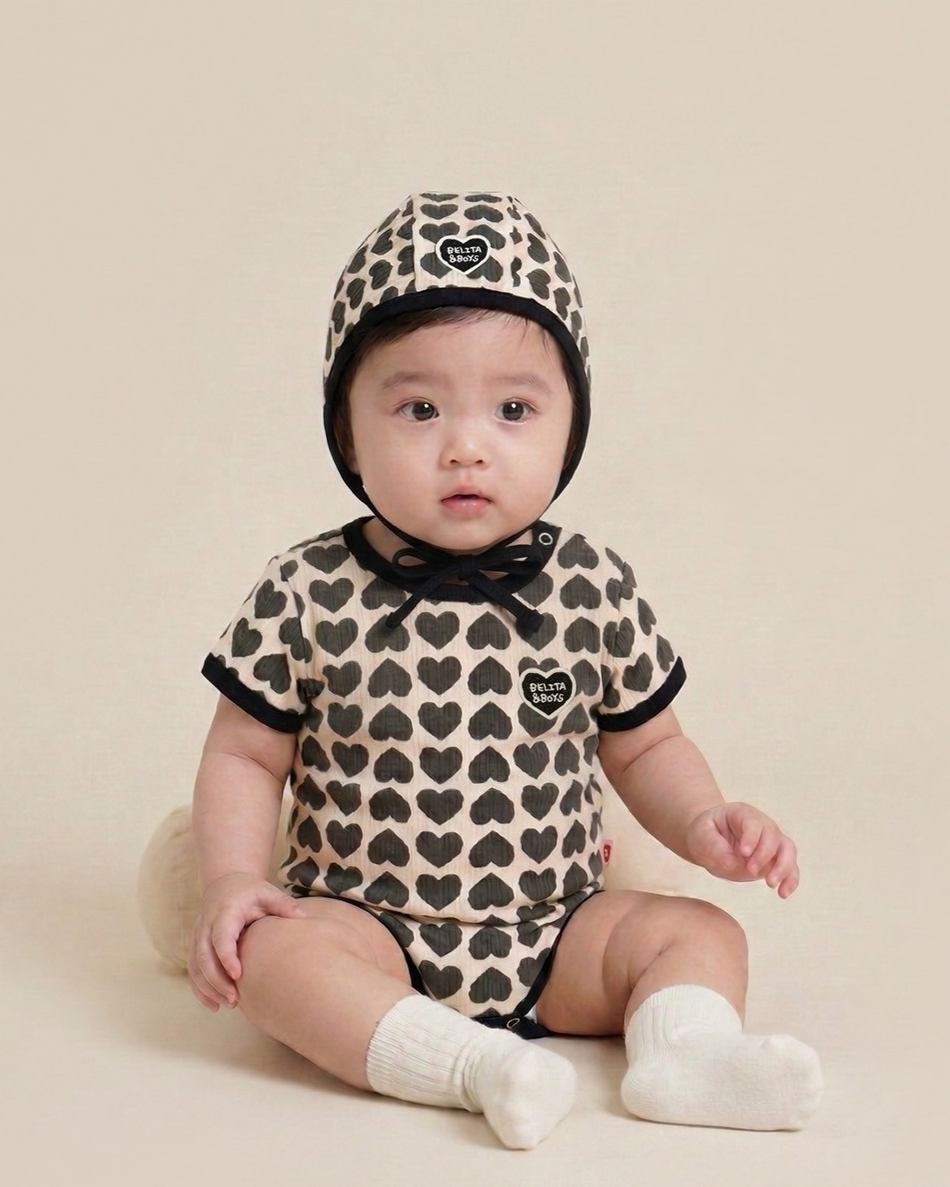 BABY Charcoal BB Heart Pattern Bonnet