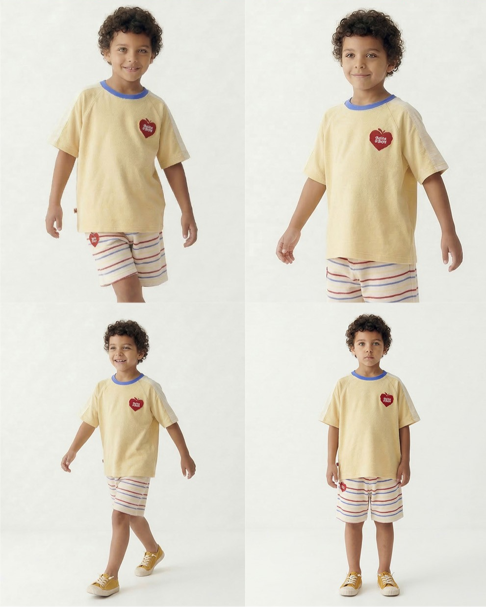 Cream Bubble Apple Rainbow Stripe Terry Shorts