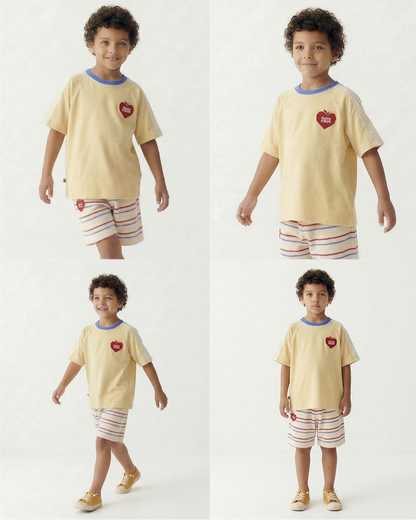 Cream Bubble Apple Rainbow Stripe Terry Shorts