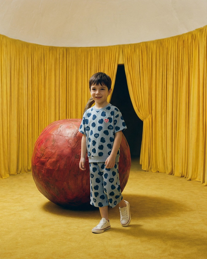 [SET] Navy Bubble Apple Pattern Crop