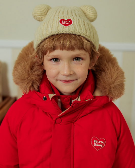 Beige BB Heart Bear Beanie
