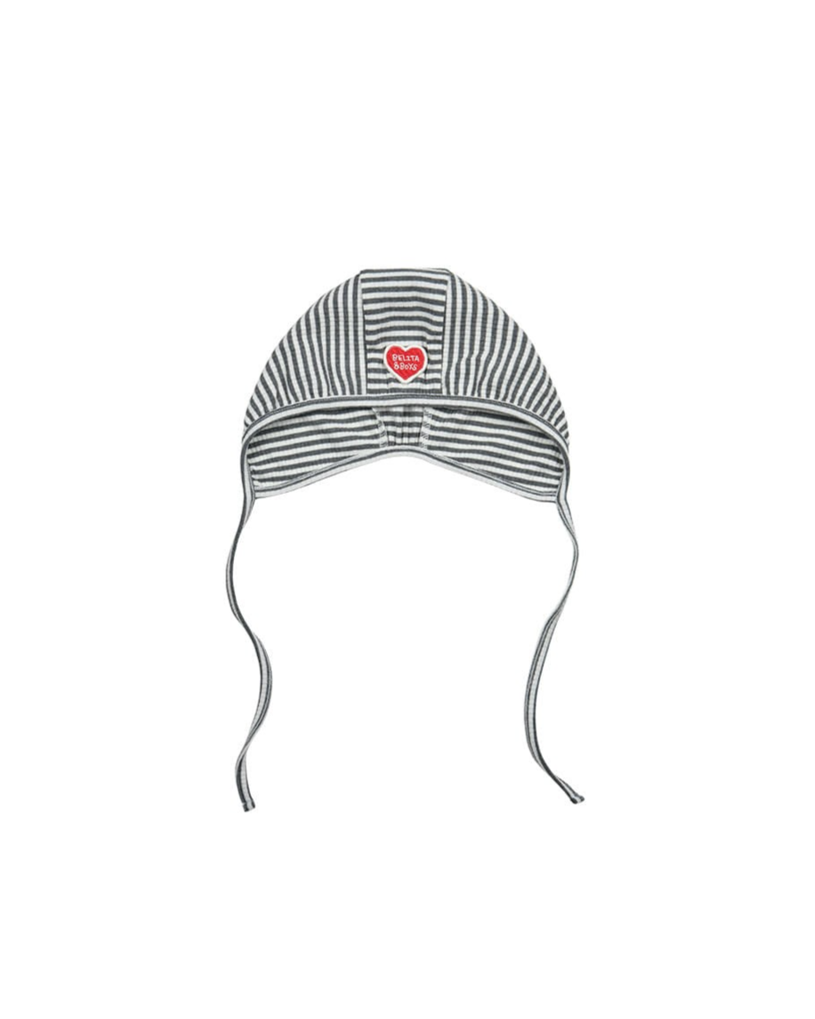 [BABY SET] Grey Stripe Rib Jumpsuit & Bib & Bonnet