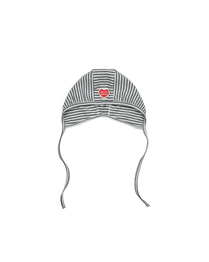 [BABY SET] Grey Stripe Rib Jumpsuit & Bib & Bonnet