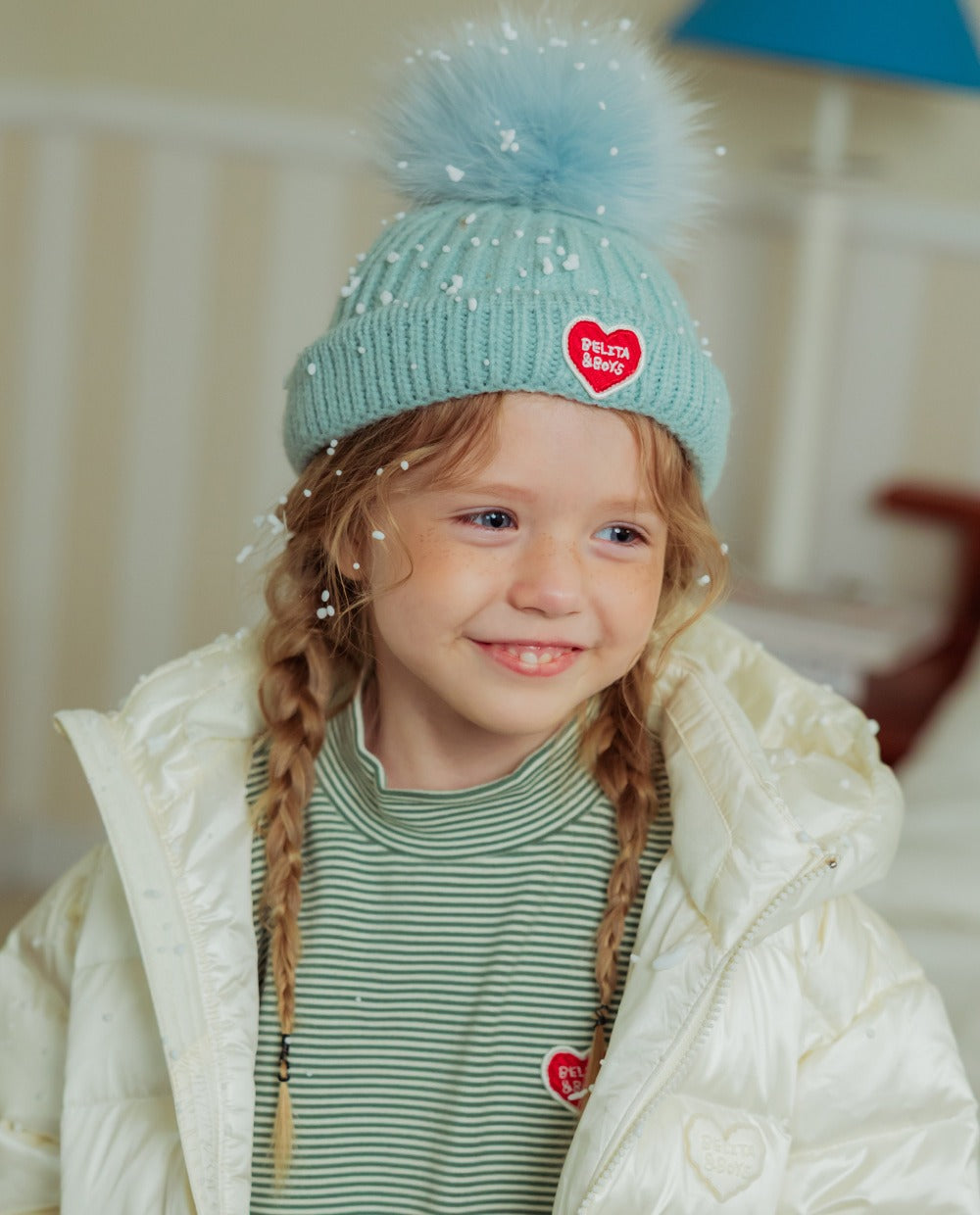 Mint BB Heart Pompom Beanie