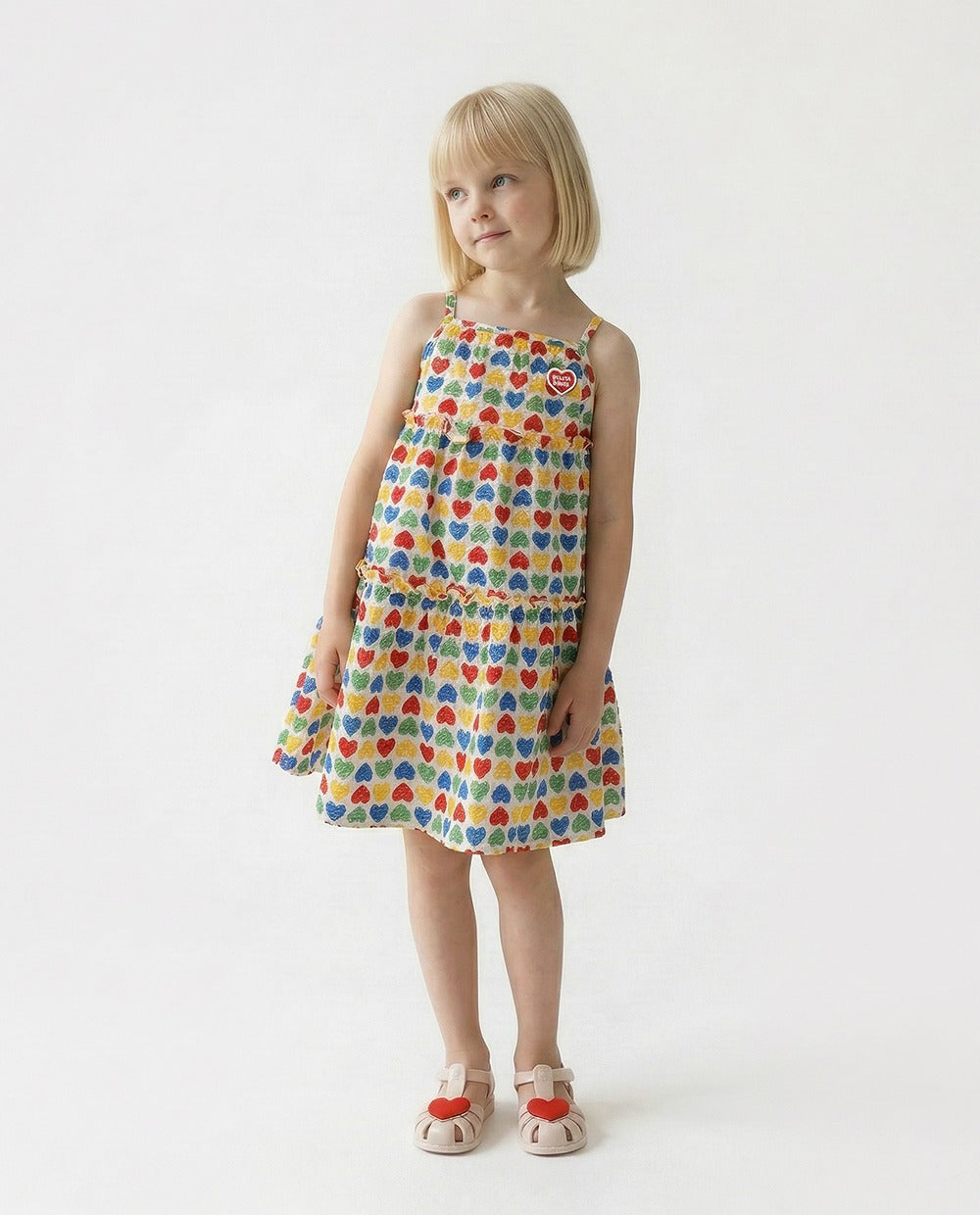 GIRL Cream Rainbow Heart Polysucker Dress