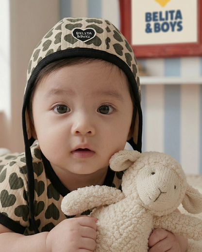 BABY Charcoal BB Heart Pattern Bonnet