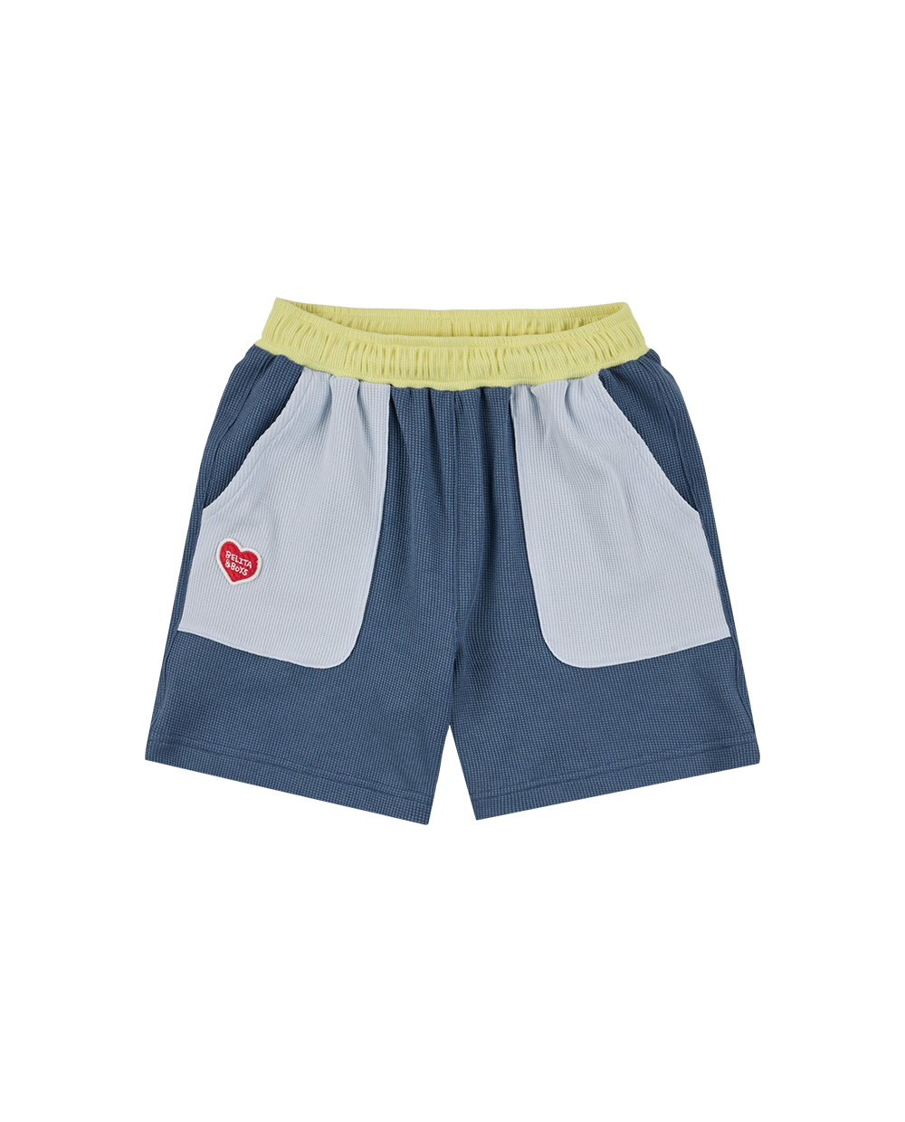 Blue BB Heart Pocket Color Block Waffle Shorts