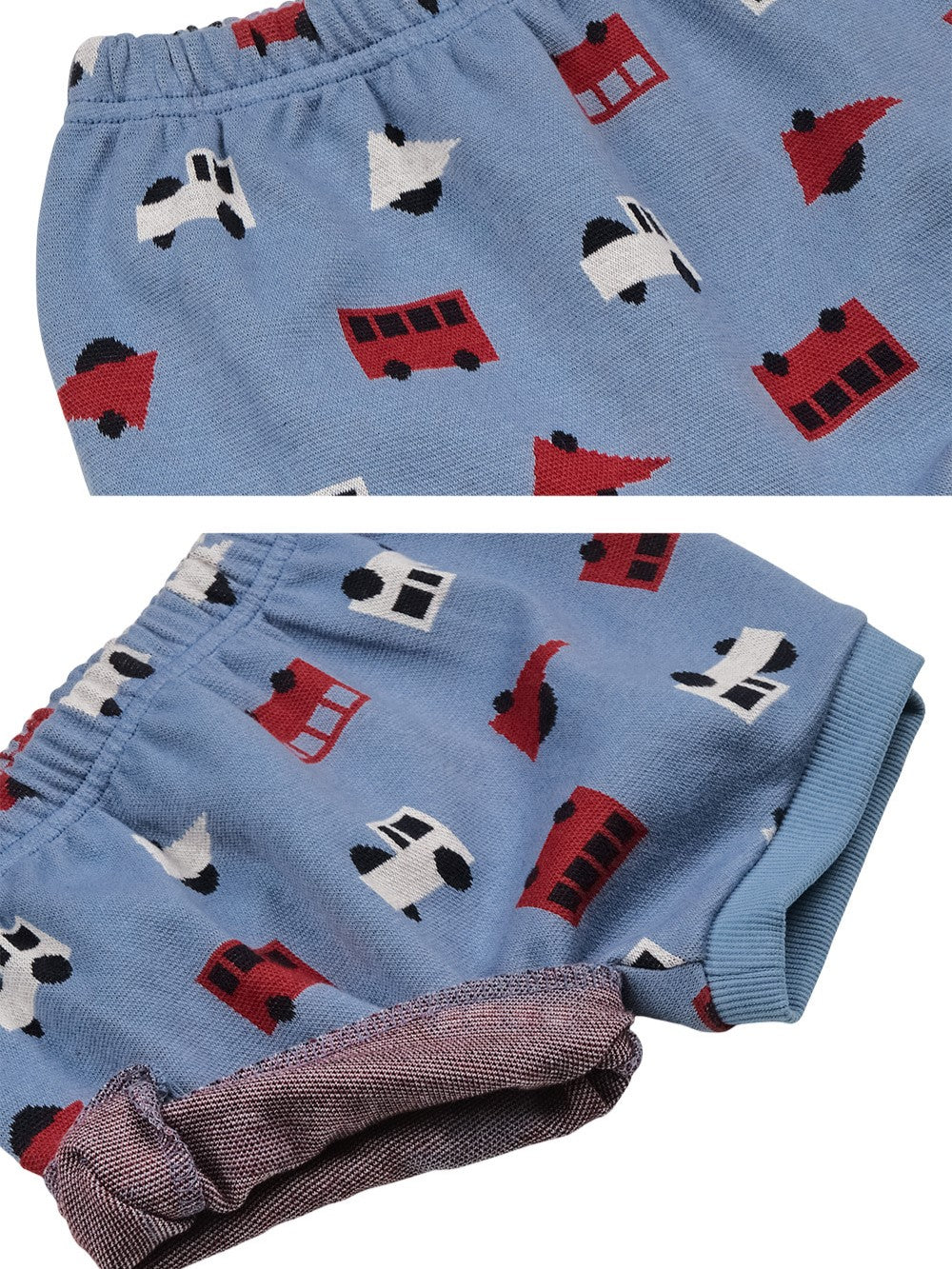 [BABY SET] Light Blue Bus and Truck Pattern Knit Cardigan & Bloomers