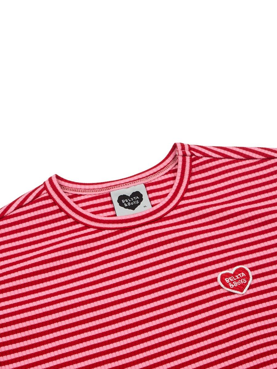 Red BB Heart Stripe Rib Long Sleeve