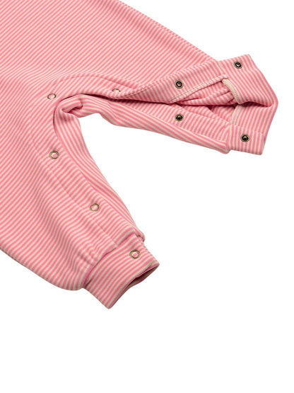[BABY SET] Pink Stripe Brushed Jumpsuit & Bib & Bonnet