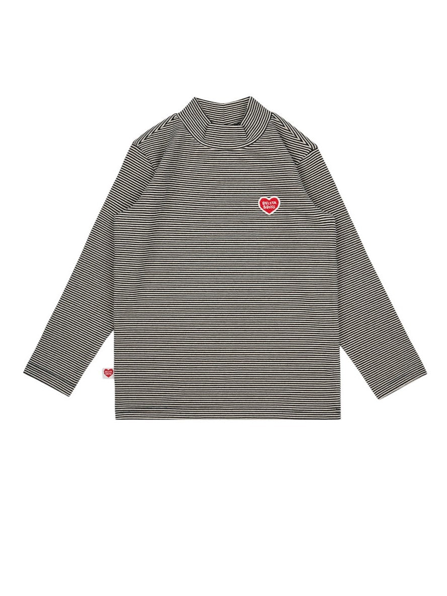 Black BB Heart Stripe High Neck Long Sleeve