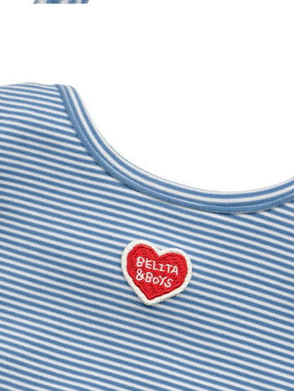 [BABY SET] Blue Stripe Brushed Jumpsuit & Bib & Bonnet