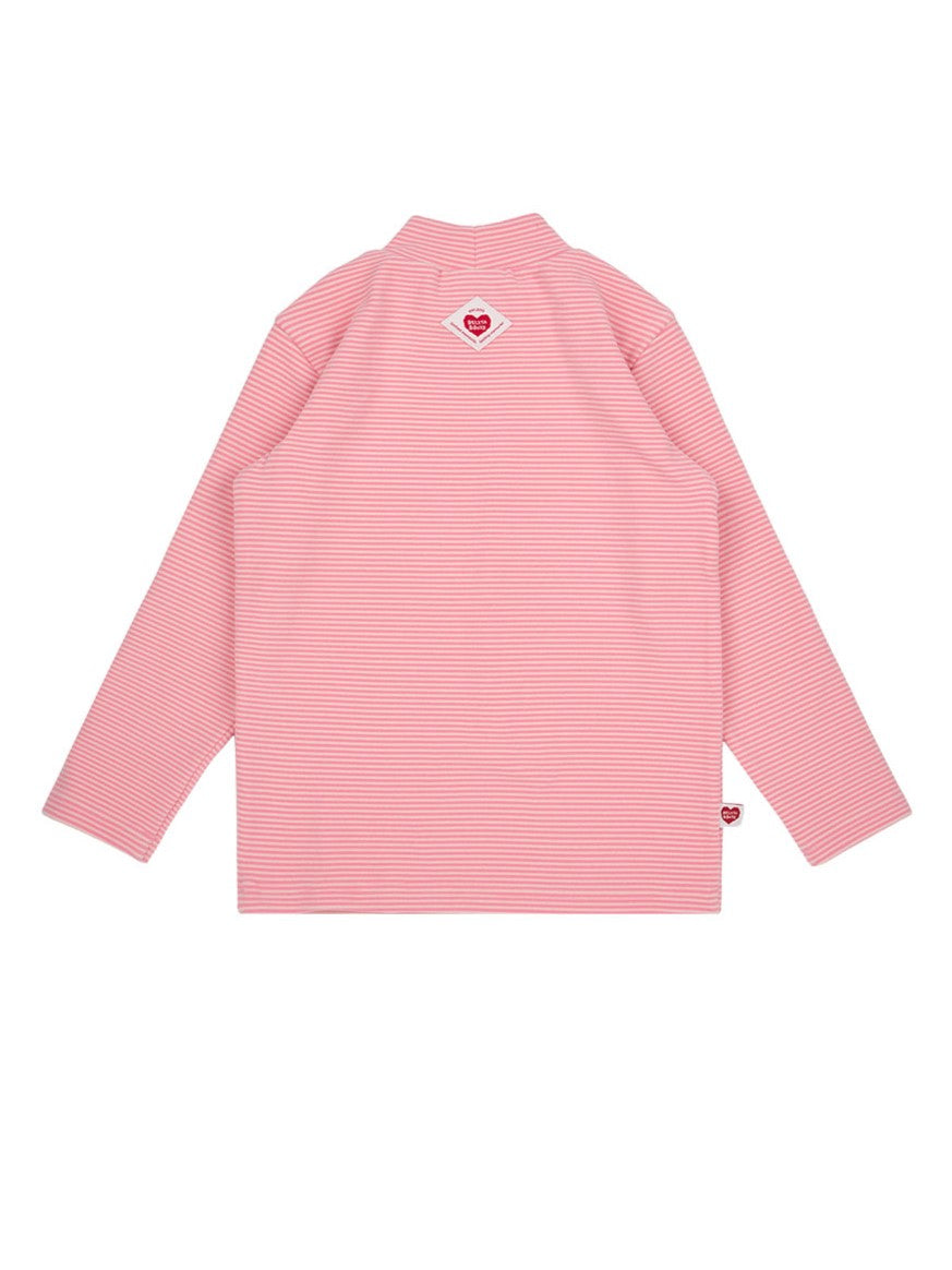 Pink BB Heart Stripe High Neck Long Sleeve