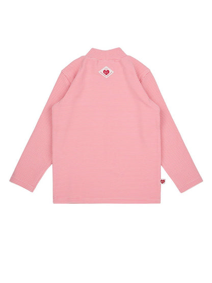 Pink BB Heart Stripe High Neck Long Sleeve
