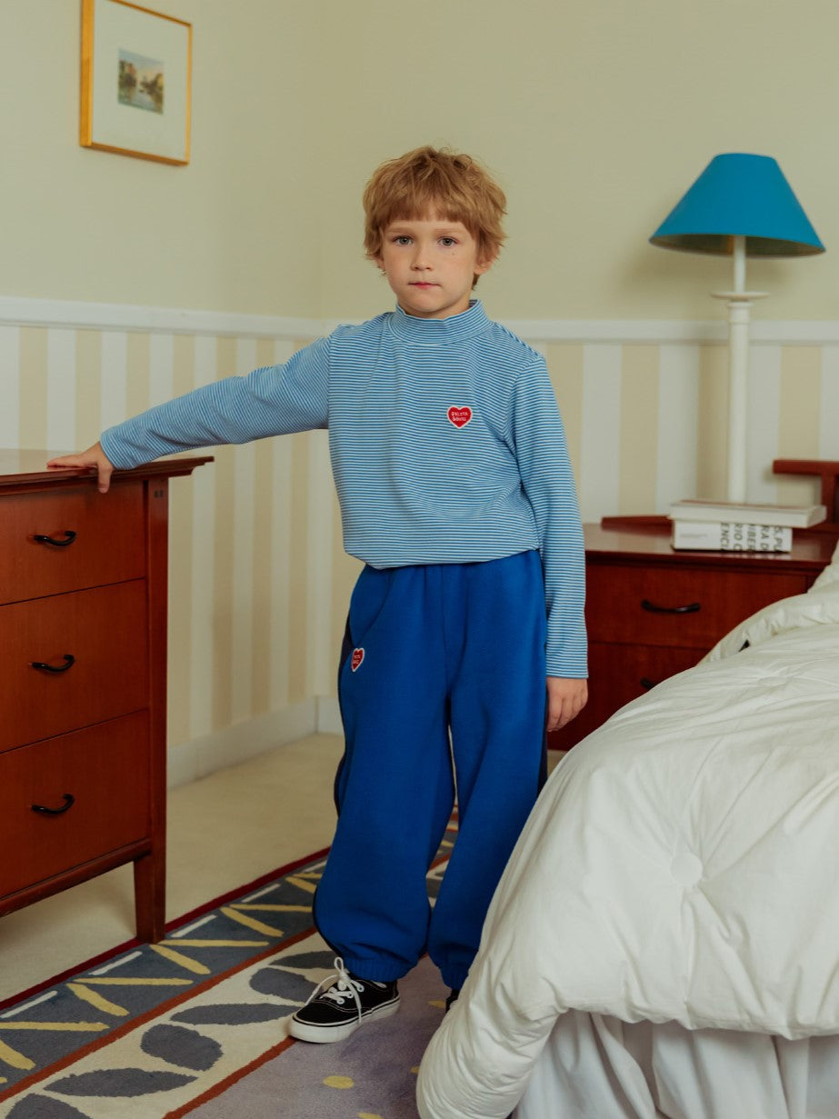 Blue BB Heart Stripe High Neck Long Sleeve