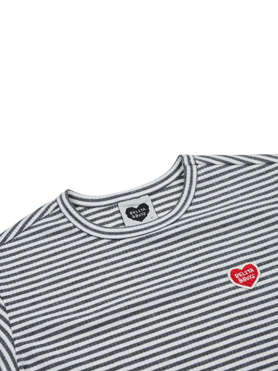 Grey BB Heart Stripe Rib Long Sleeve
