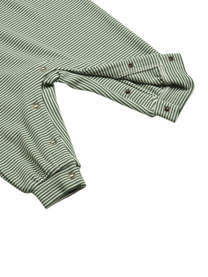 [BABY SET] Green Stripe Brushed Jumpsuit & Bib & Bonnet