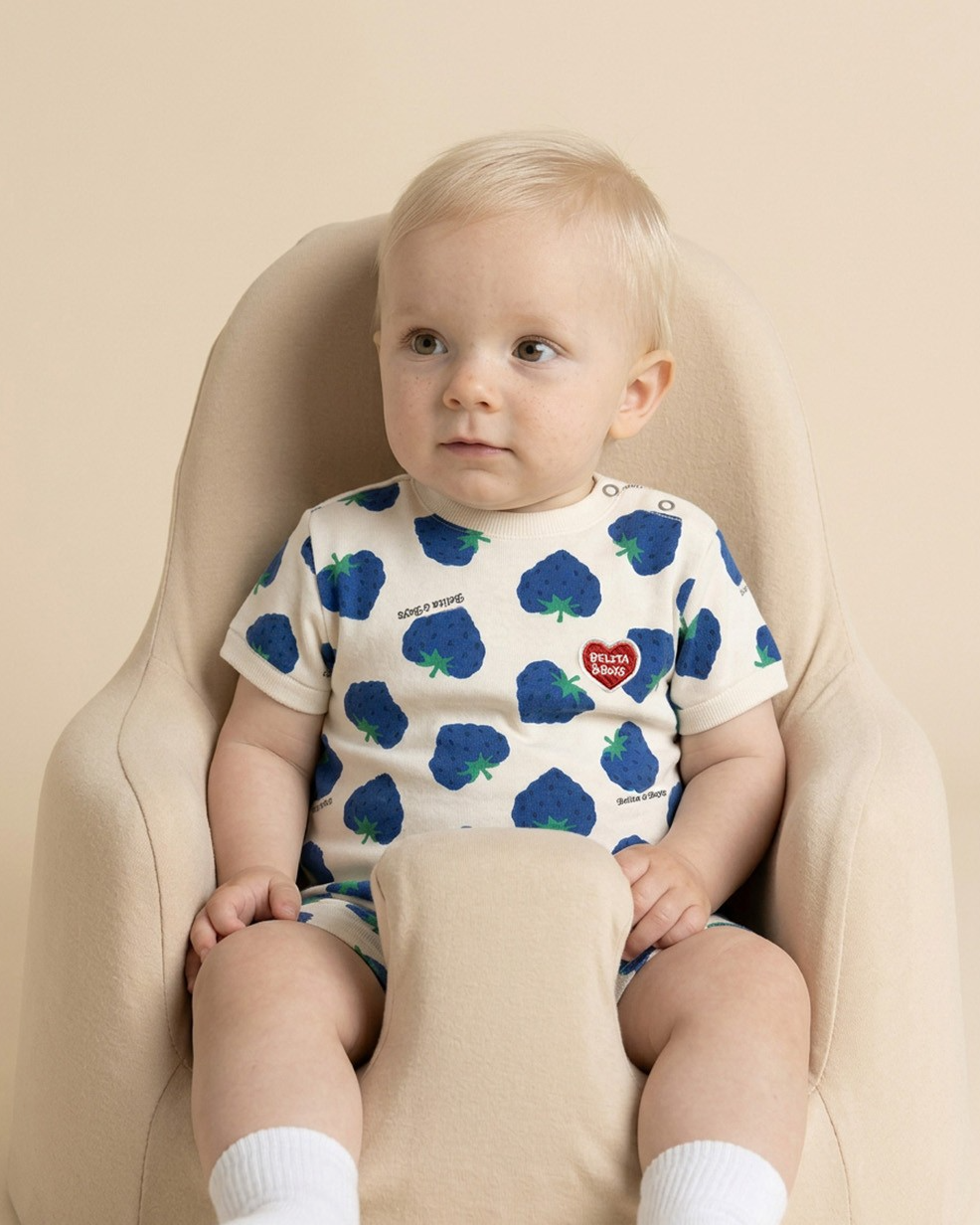 BABY Navy Berry Pattern Short Jumpsuit