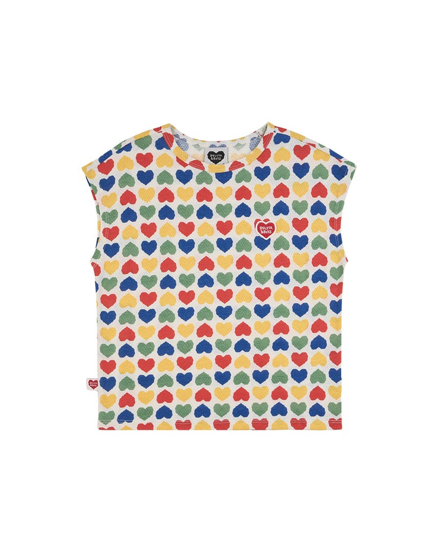 [SET] Cream Rainbow Heart Mesh Sleeveless Shorts