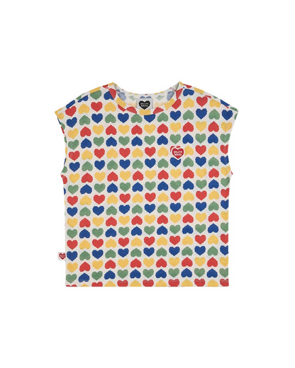 [SET] Cream Rainbow Heart Mesh Sleeveless Shorts