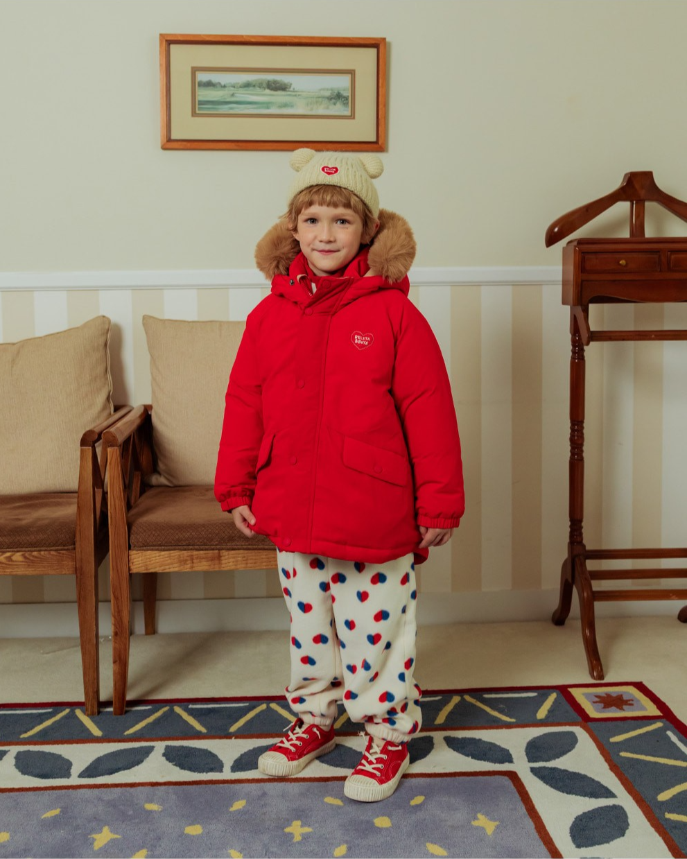 Beige BB Heart Bear Beanie