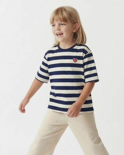 Navy BB Heart Stripe Mid Sleeve