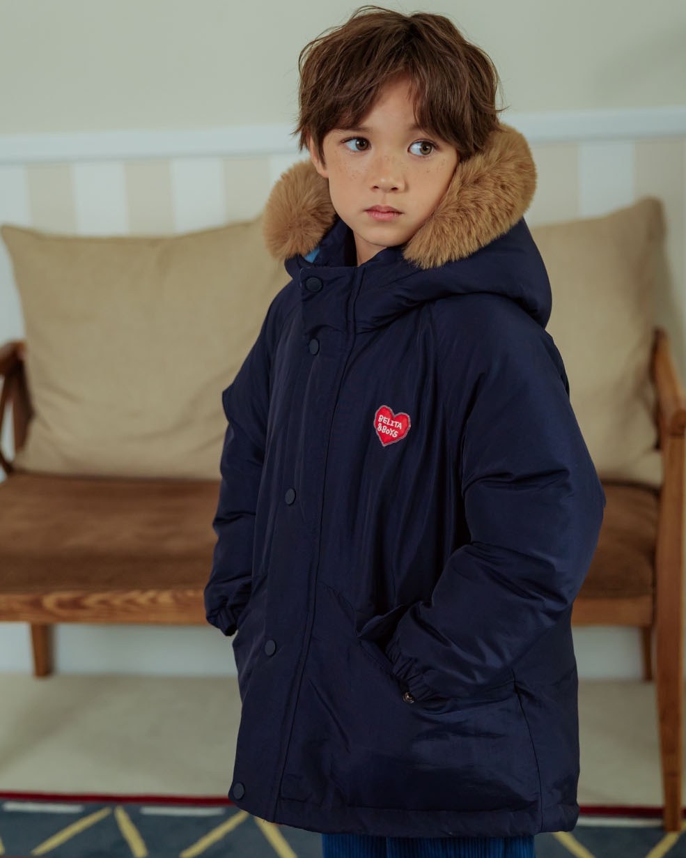 Navy Duck Down Fur Hooded Taslan Jumper