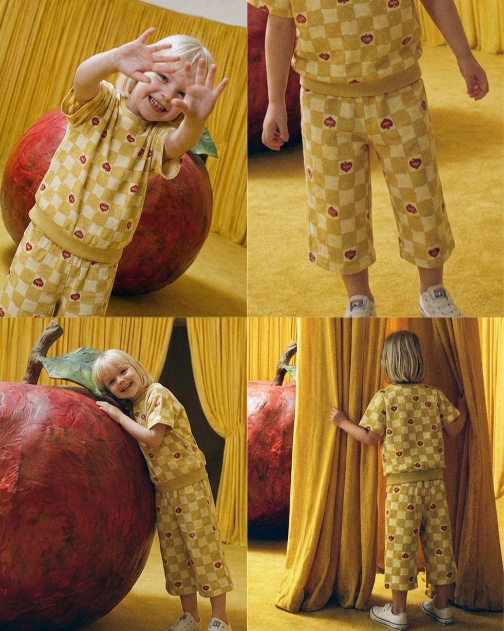 [SET] Yellow Bubble Apple Checkerboard Crop