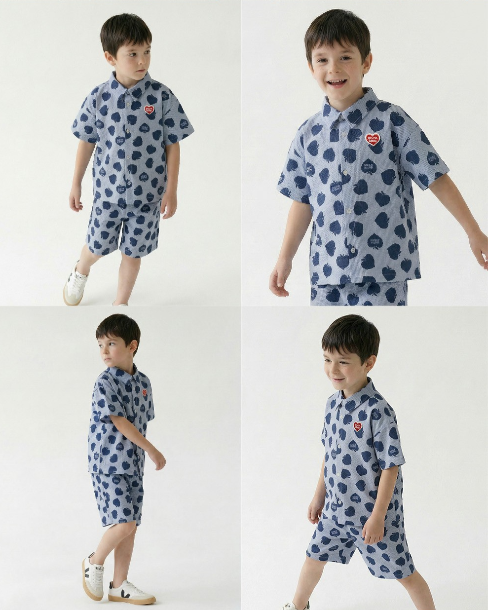 [SET] Navy Bubble Apple Polysucker Shirt & Shorts