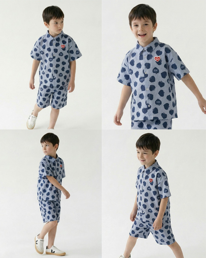 [SET] Navy Bubble Apple Polysucker Shirt & Shorts