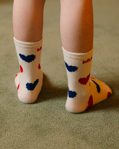 Ivory Red Blue Heart Pattern Socks