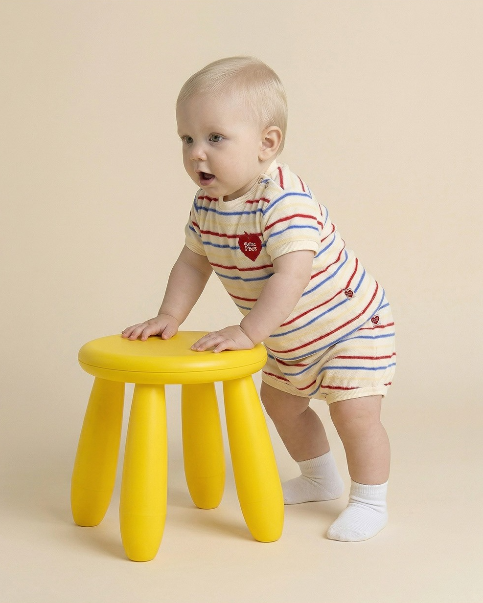 [BABY SET] Cream Bubble Apple Multi Stripe Terry Shorts
