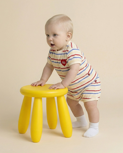 [BABY SET] Cream Bubble Apple Multi Stripe Terry Shorts
