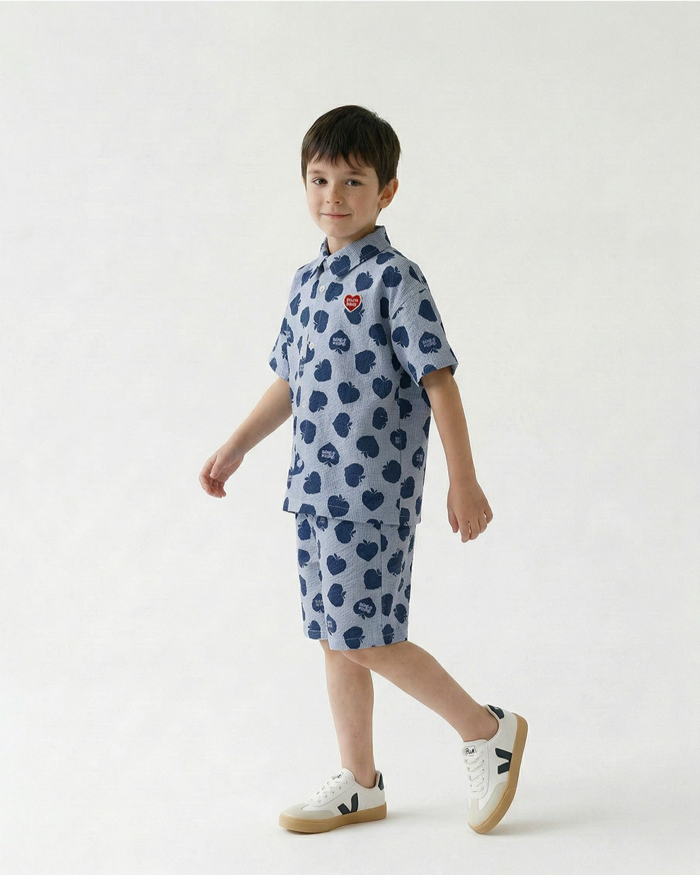 [SET] Navy Bubble Apple Polysucker Shirt & Shorts