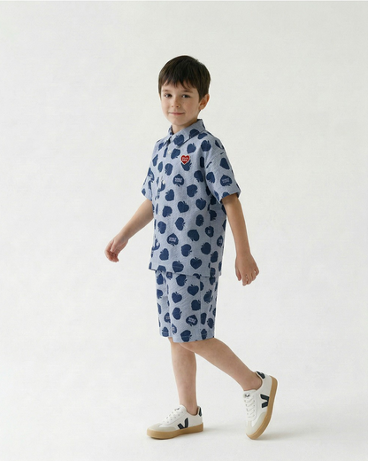 [SET] Navy Bubble Apple Polysucker Shirt & Shorts