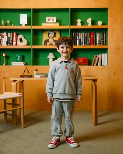 [SET] Melange Grey BB Heart Collar Jogger