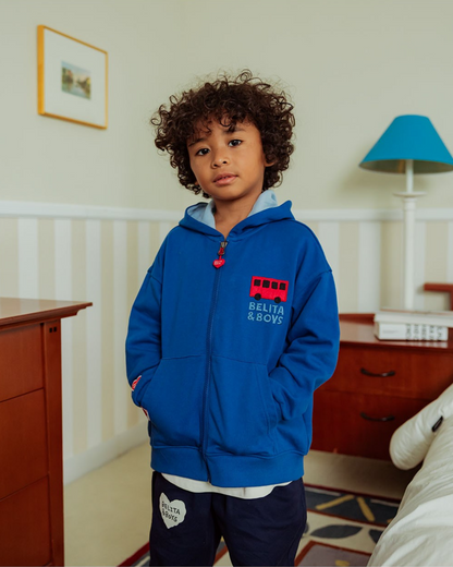 Blue Bus and Truck Zip Up Hood