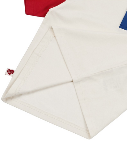 [SET] Cream Cowboy Color Block Collar Shirt & Shorts