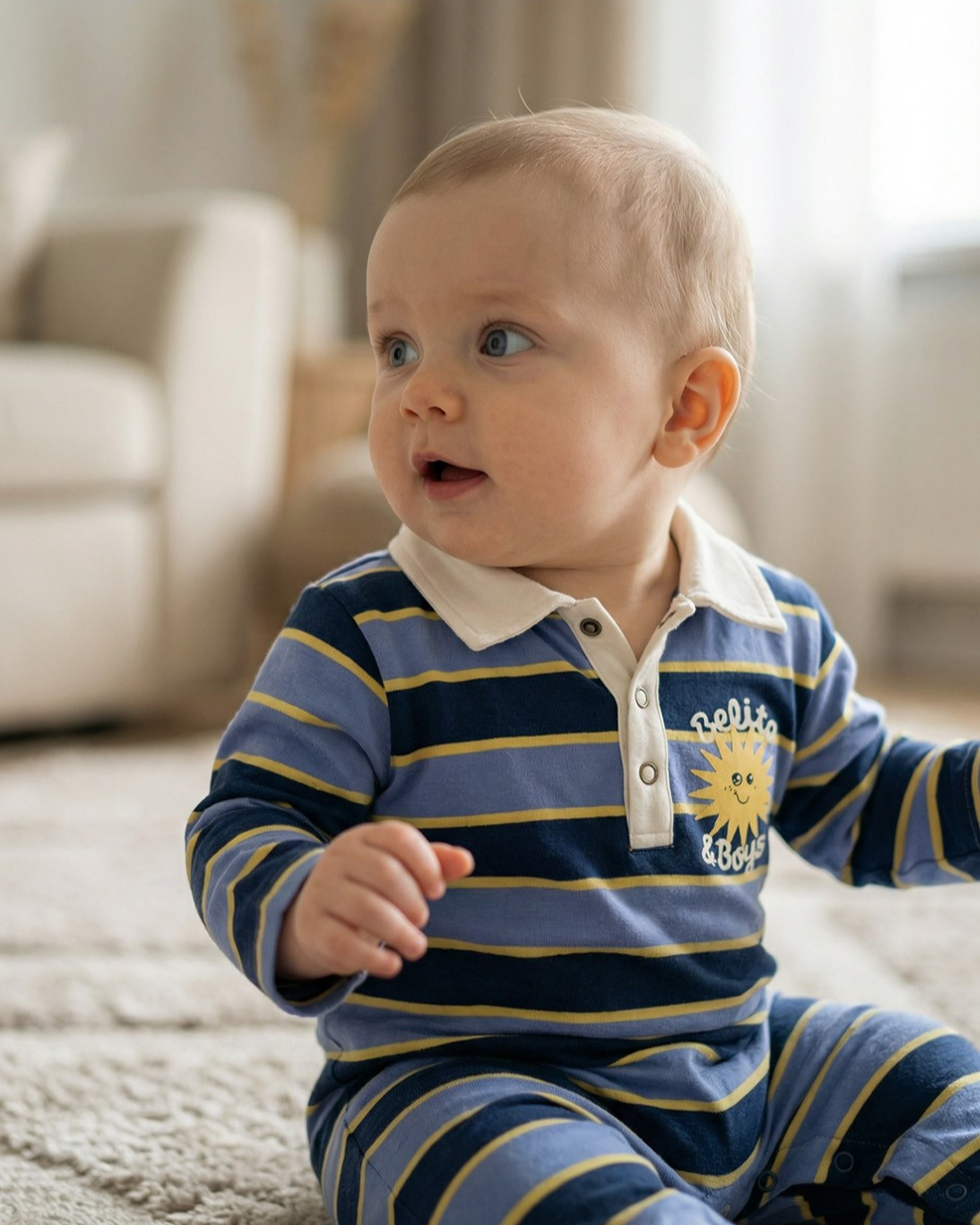 BABY Navy Sun Multi Stripe Collar Jumpsuit