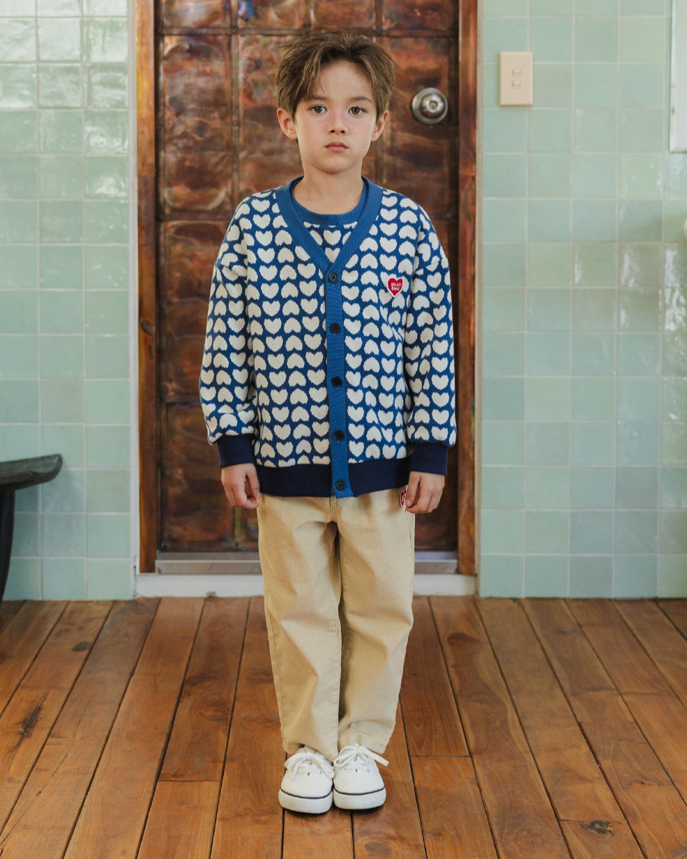 Dark Blue Heart Pattern Knit Cardigan