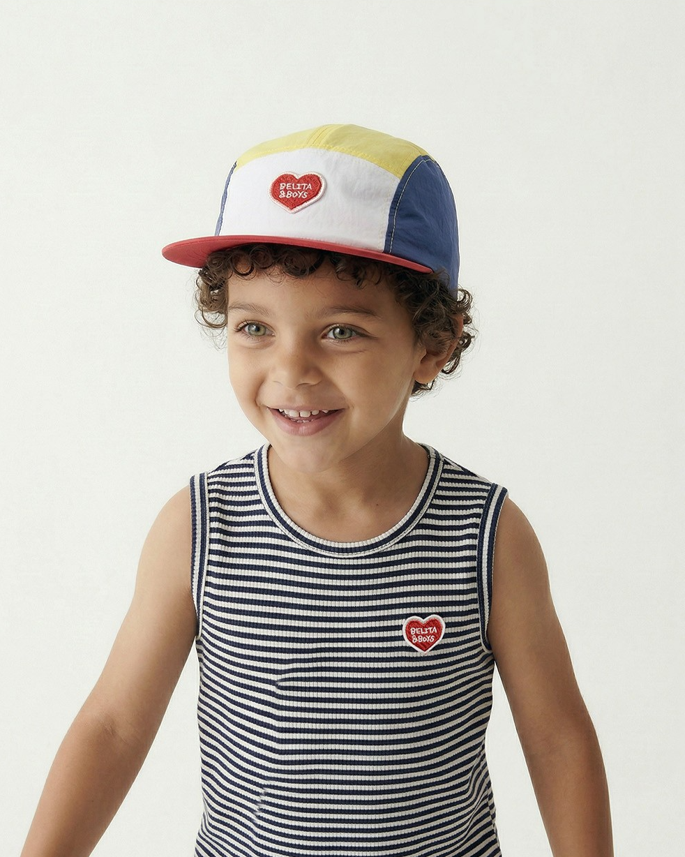 White BB Heart Color Block Mesh Camp Cap