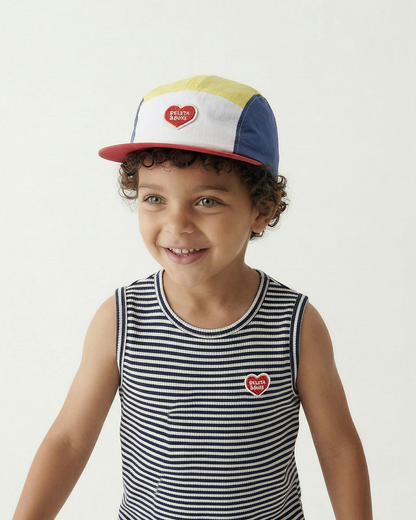 White BB Heart Color Block Mesh Camp Cap
