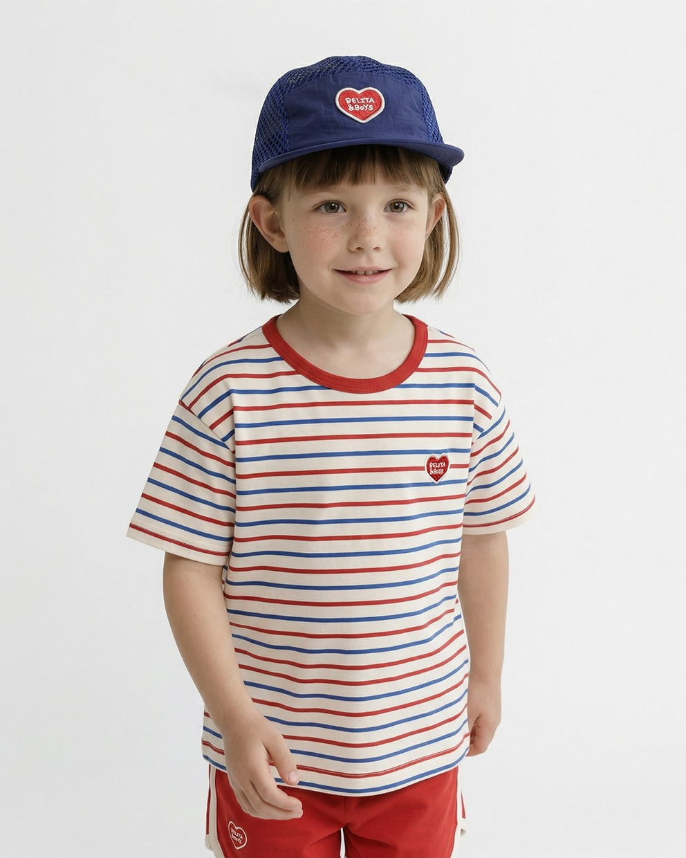 [SET] Red BB Heart Multi Stripe Shorts