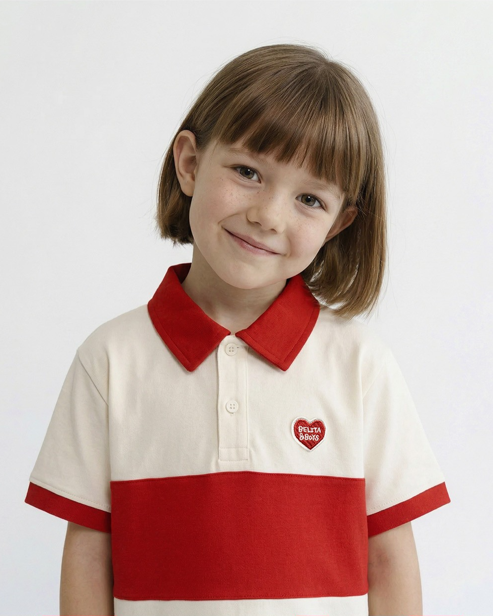 Red BB Heart Color Block Collar Shirt