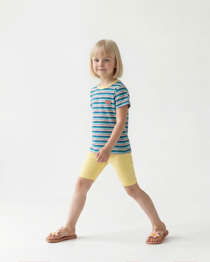 [SET] Light Yellow Colorful Stripe Short One Mile