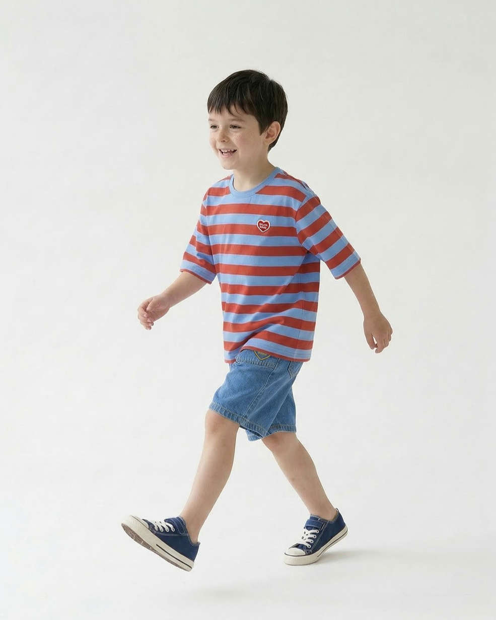Red BB Heart Stripe Mid Sleeve